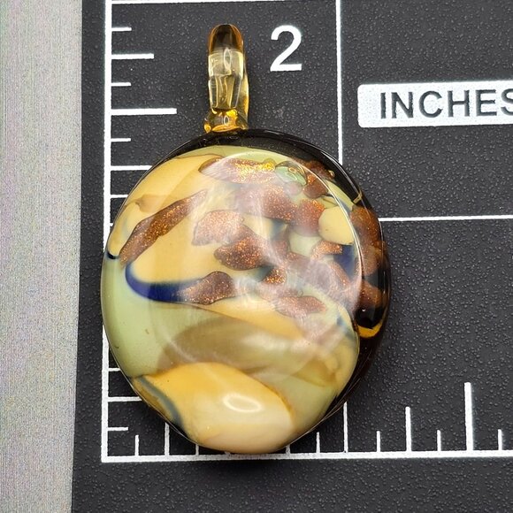 Foiled Glass Pendant Earth Tones w/ Cobalt & Gold Glass Bail 1.75" x 1.25" - Picture 7 of 7